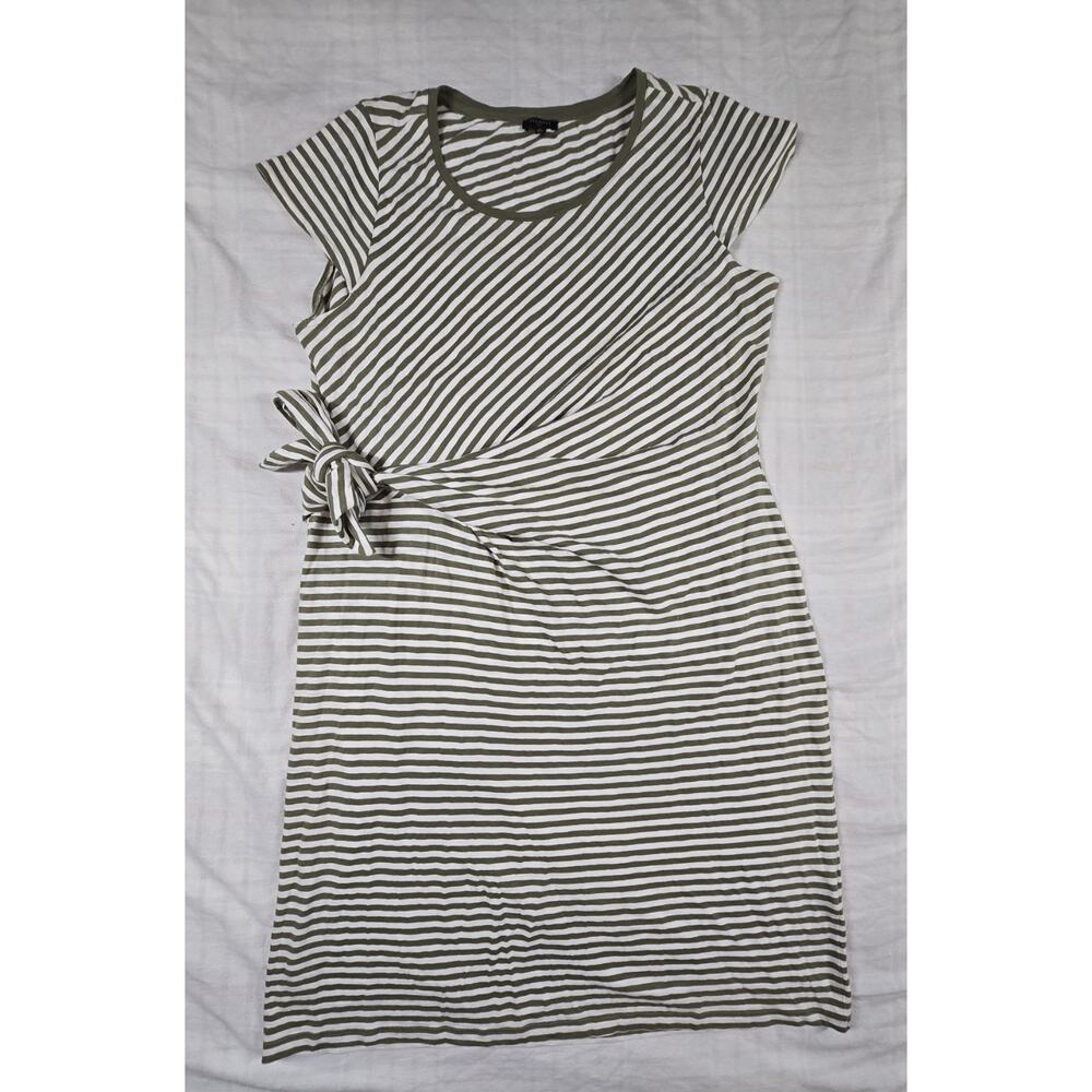 Talbots Side Tie Ruched Shift Midi Dress Beachy Striped Green White 1X